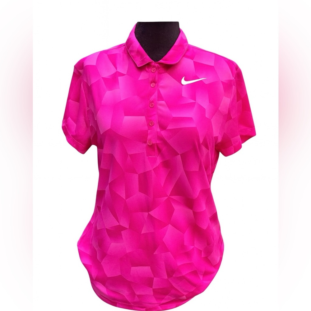 Nike Golf Women’s Dri-Fit Pink Geo Print Polo Shirt Size M | Athletic Golf Top